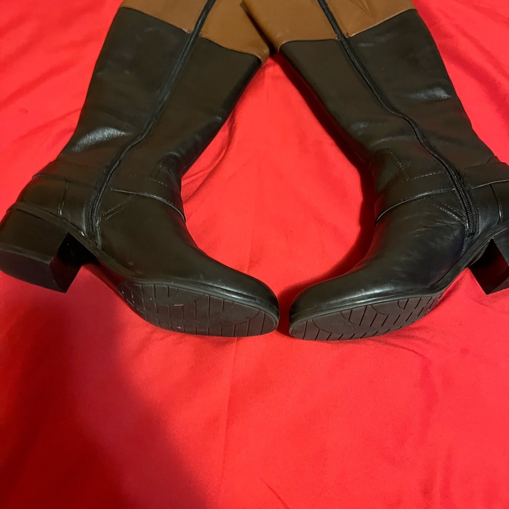 Bandolino Black and Cognac Leather Riding Boots - Picture 3 of 5